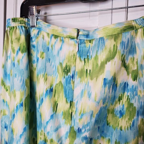Blue/green watercolor print Silk skirt, 18 - Picture 6 of 7